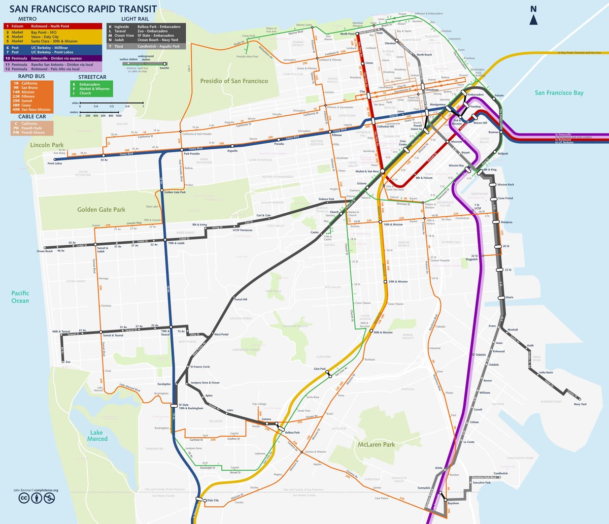 muni light rail 지도