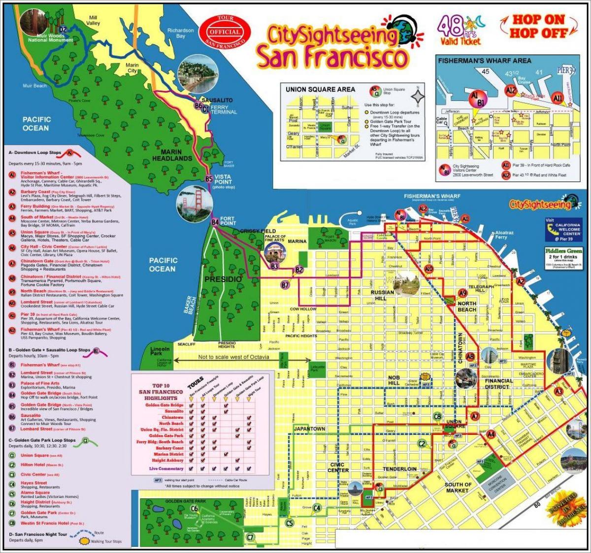 샌프란시스코 홉에 홉 오프 버스 투어 지도