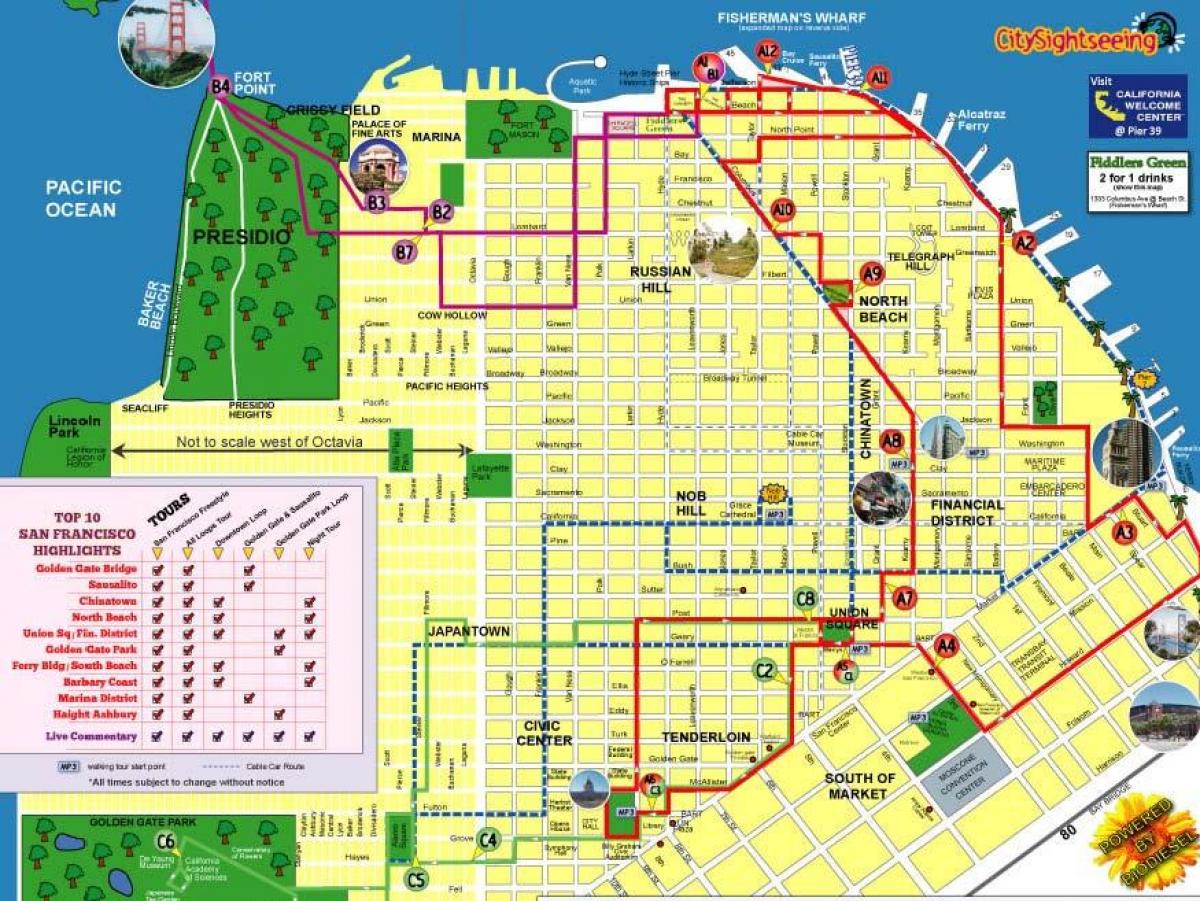 지도 관광 도시 샌프란시스코 노선
