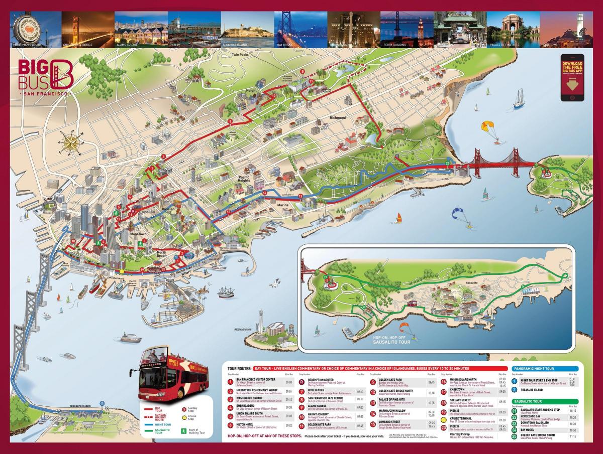 지도의 빨간 버스 샌프란시스코 