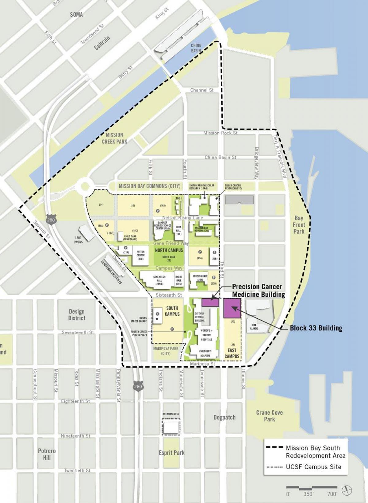 샌프란시스코 현대 미술관 그리고 미션 베이의 캠퍼스 지도