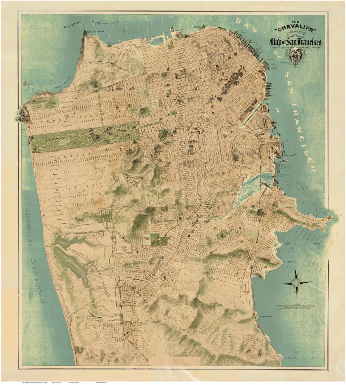 지도의 오래 된 샌프란시스코 