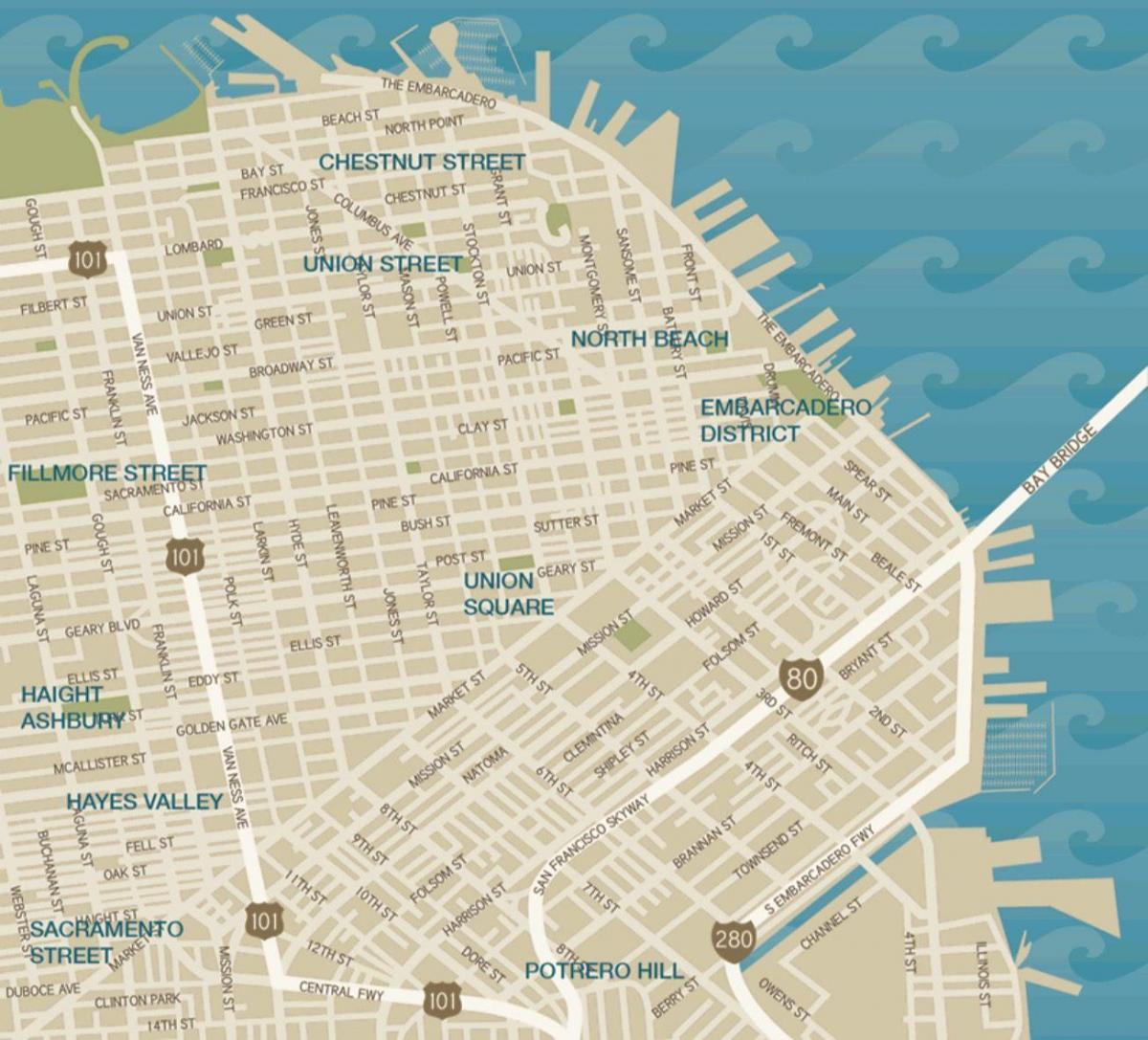 지도 다운타운 샌프란시스코 유니언 스퀘어