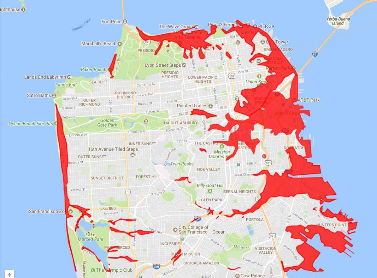 샌프란시스코 피하기 위하여 지역 지도