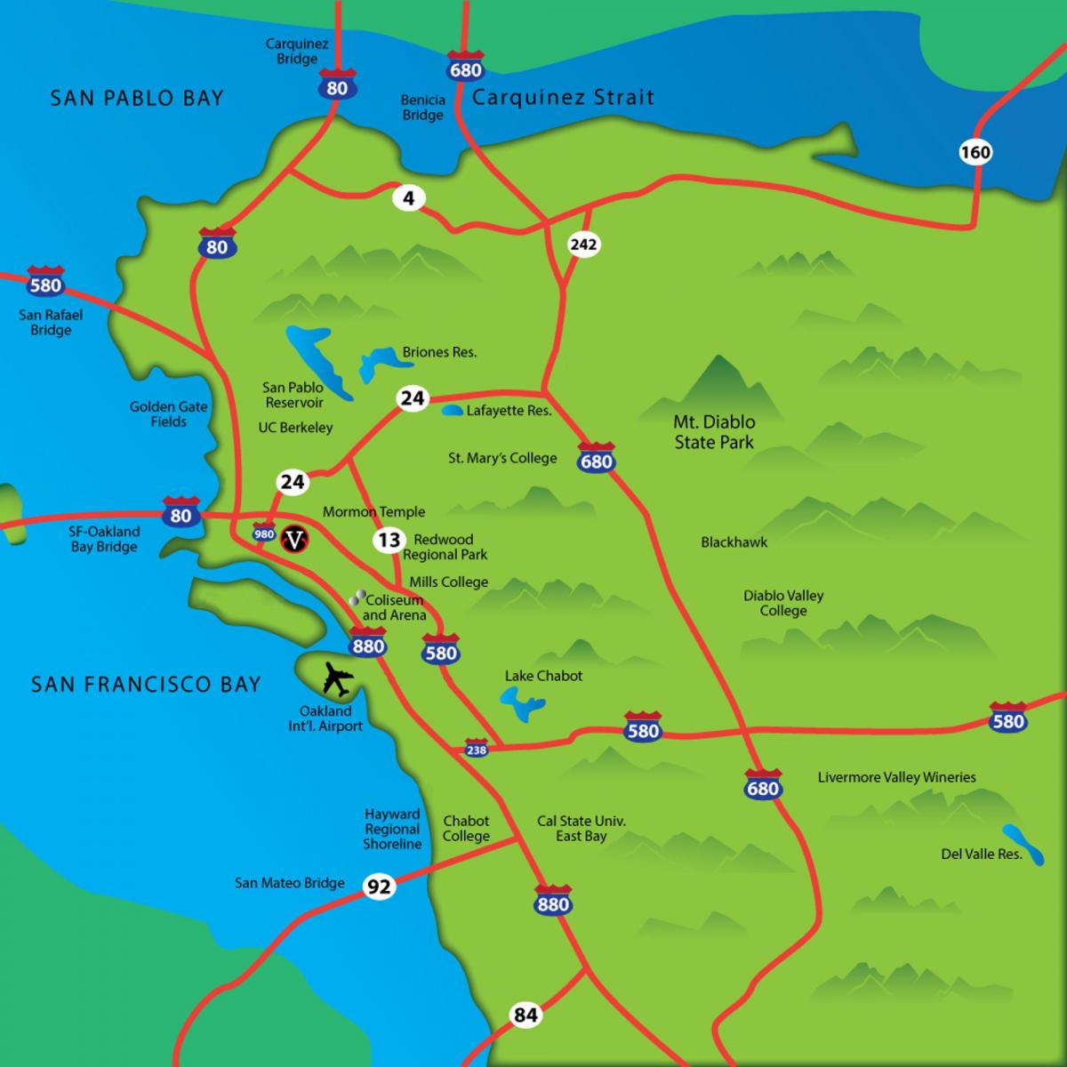 지도의 동쪽 베이 지역의 캘리포니아
