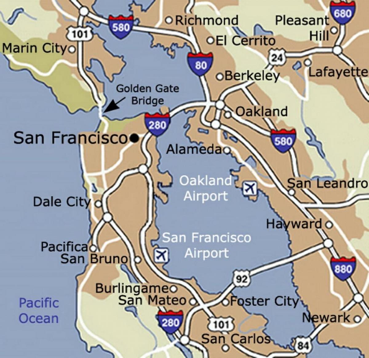 지도 샌프란시스코의 공항 주변 지역