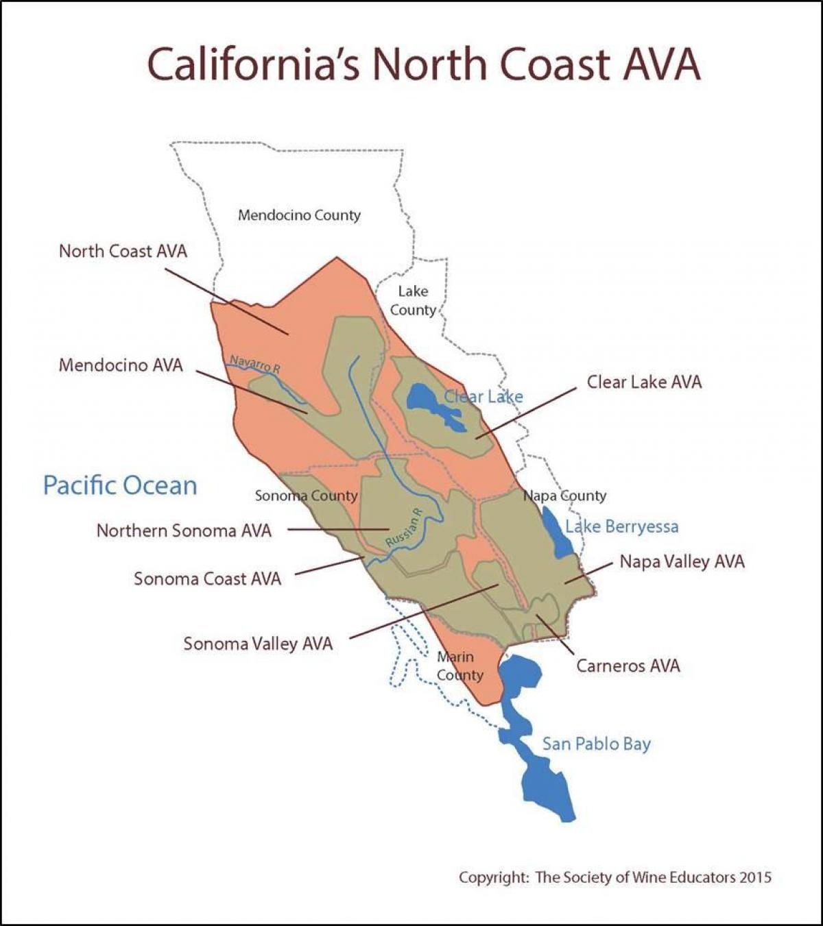 지도 캘리포니아의 해안 북쪽 샌프란시스코