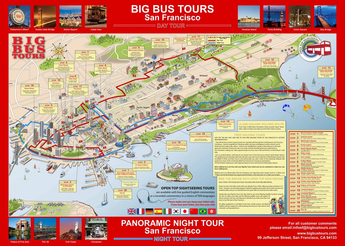큰 빨강 버스 샌프란시스코 지도